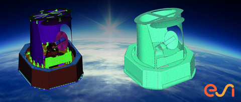 FEM and BEM vibro-acoustic simulation models of a satellite payload for space applications with ESI VA One.