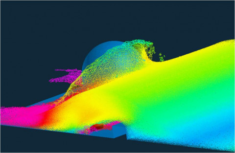 Simulation of a tsunami sea wave over a port, using ESI’s Virtual Performance Solutions.