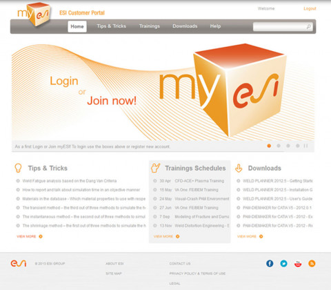 Ecran d’accueil de myESI, le portail client d’ESI, lancé le 21 Février 2013