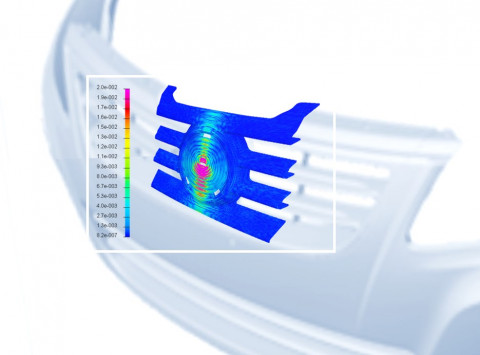 Image: RADAR sensor radiating across front plastic grill (Induced currents at 77 GHz)