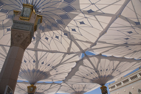 The umbrellas now in place at the Piazza of the Prophet's Holy Mosque in Medina. ©SL Rasch