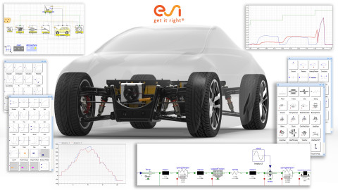Exemple de modélisation de systèmes 0D-1D dans Visual-Environment illustrant comment ESI-Xplorer peut aider à la conception et au développement de l'architecture, du système, des pièces et du contrôle de la transmission automobile.