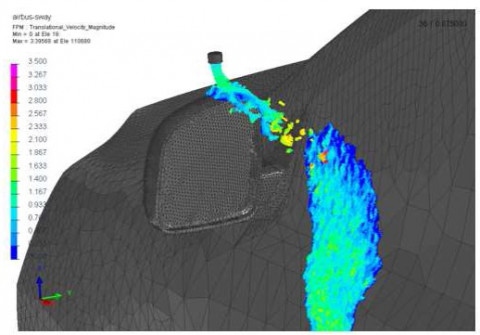 Water drain around rear mirrors, as simulated using the new Water Flow simulation capabilities, in ESI Virtual Performance Solution.
