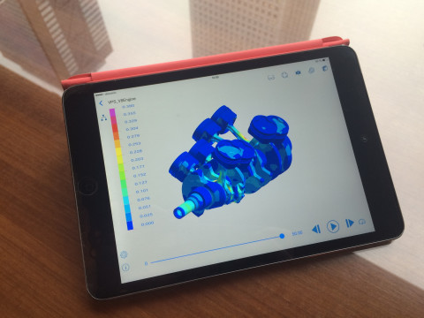 Résultats obtenus avec ESI Virtual Performance Solution, visualisés avec ESI-Player, sur une tablette