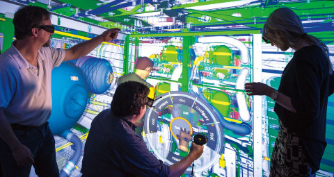 777X manufacturing and production engineers following the movements of a virtual manikin using ESI IC.IDO. Image ©Boeing.