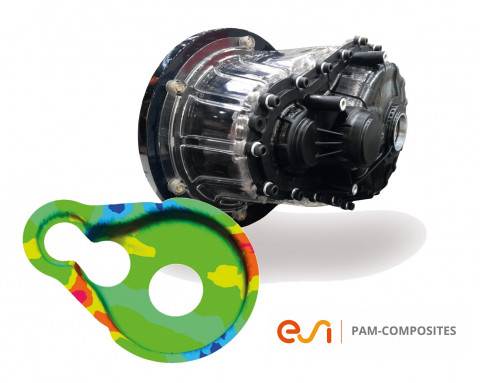 Thermoformed automotive gearbox simulated with ESI’s composites manufacturing simulation solution (left) and real part (right). Image courtesy of ARRK Shapers.