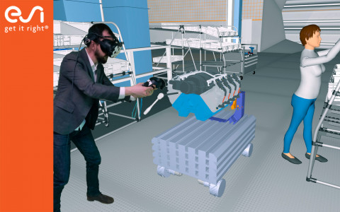 Manufacturers realistically experience and validate assembly and maintenance procedures in real-scale and real-time thanks to ESI’s Virtual Reality solution IC.IDO. Image courtesy of ESI Group.